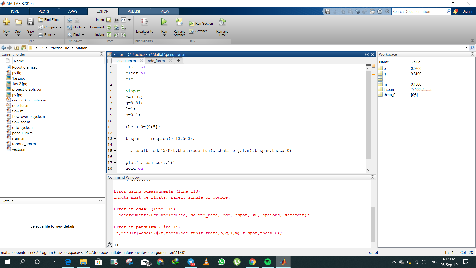 Solving Second Order Ode For Simple Pendulum Using Matlab - Projects 